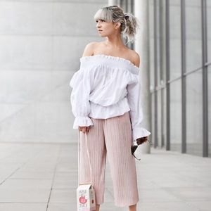 Zara Shimmery Metallic Pink Culotte Pants
